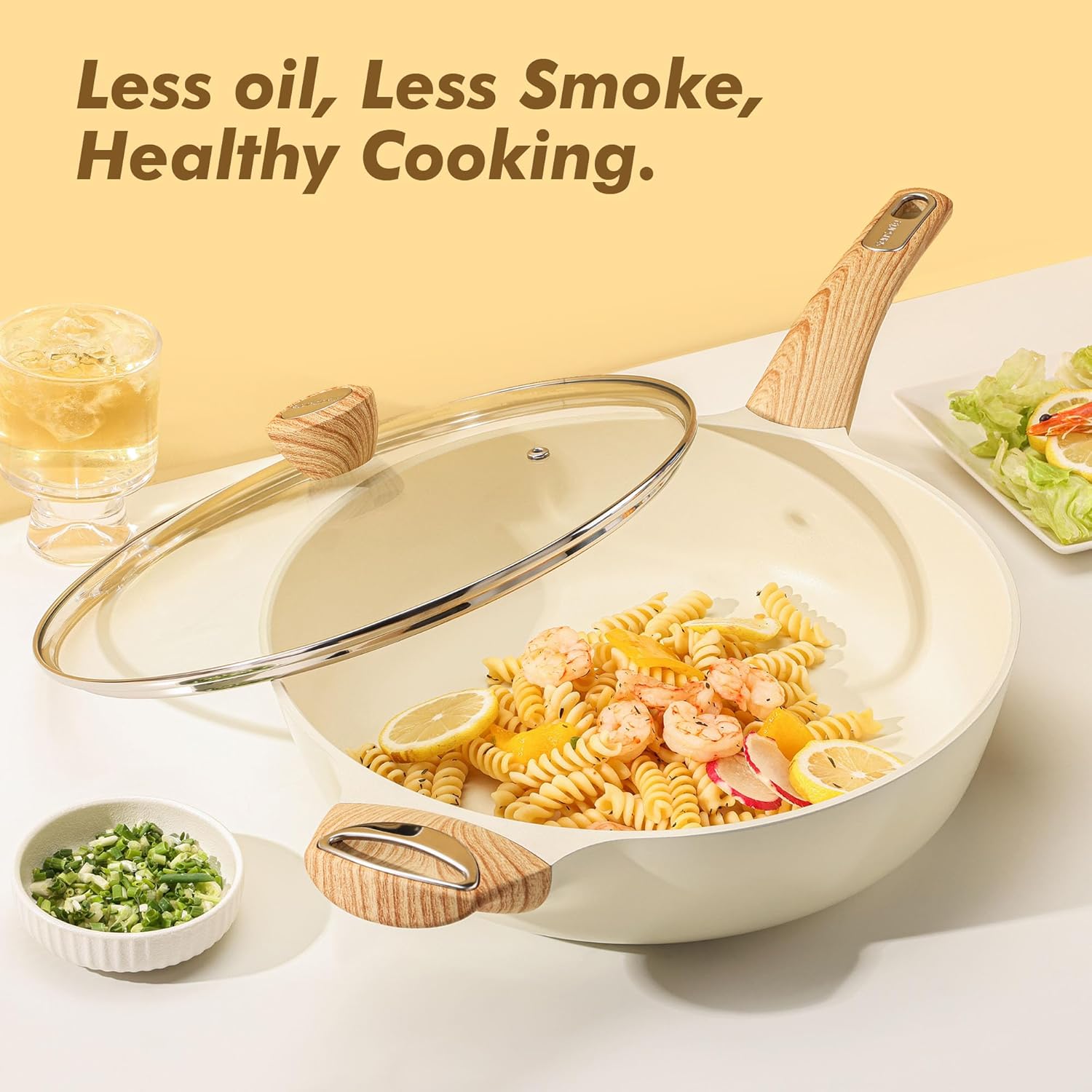 Nonstick Frying Pan with Lid I 12 Inch Ceramic encalife