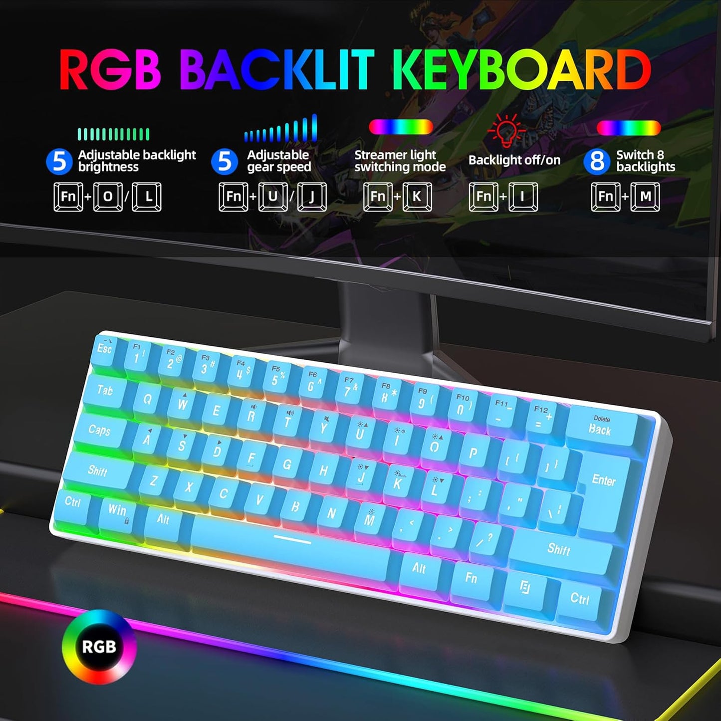 Gaming Keyboard 60% 61‑Key RGB Wired (USB‑C) encalife