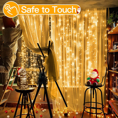 9.8x9.8ft Warm White LED Curtain Lights encalife