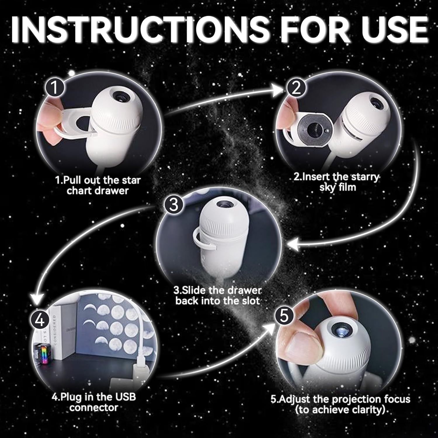Galaxy Projector Night Light with 5 Films encalife