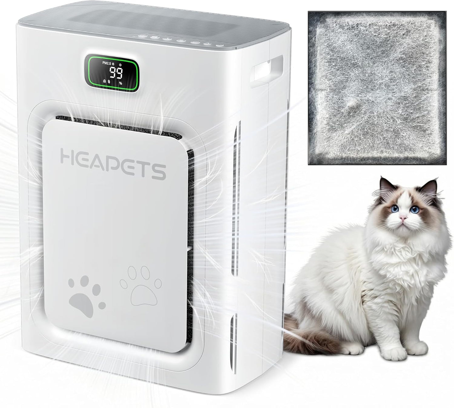 Pet Air Purifier Large Room | HEPA Odor & Dander Cleaner