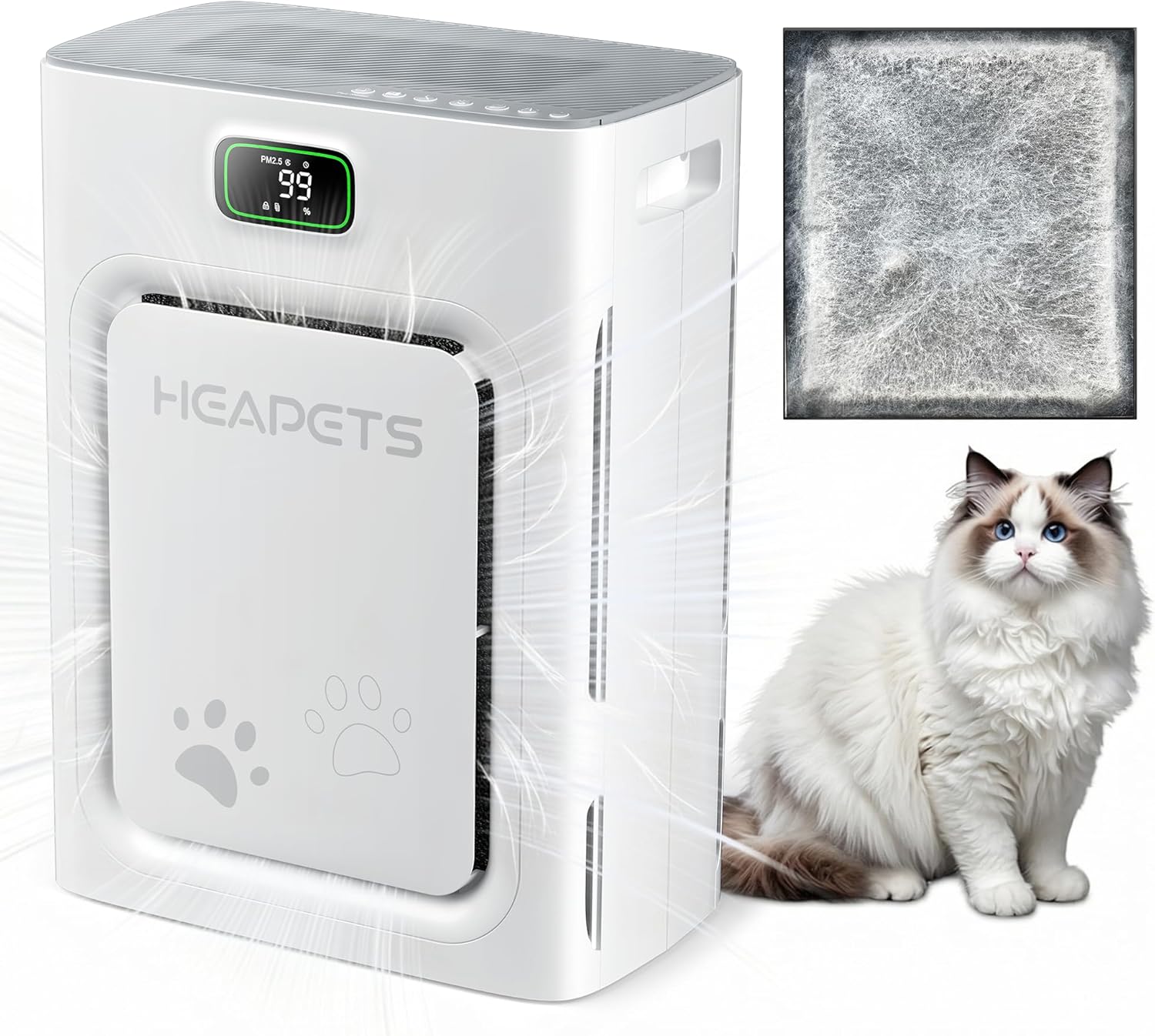 Pet Air Purifier Large Room | HEPA Odor & Dander Cleaner