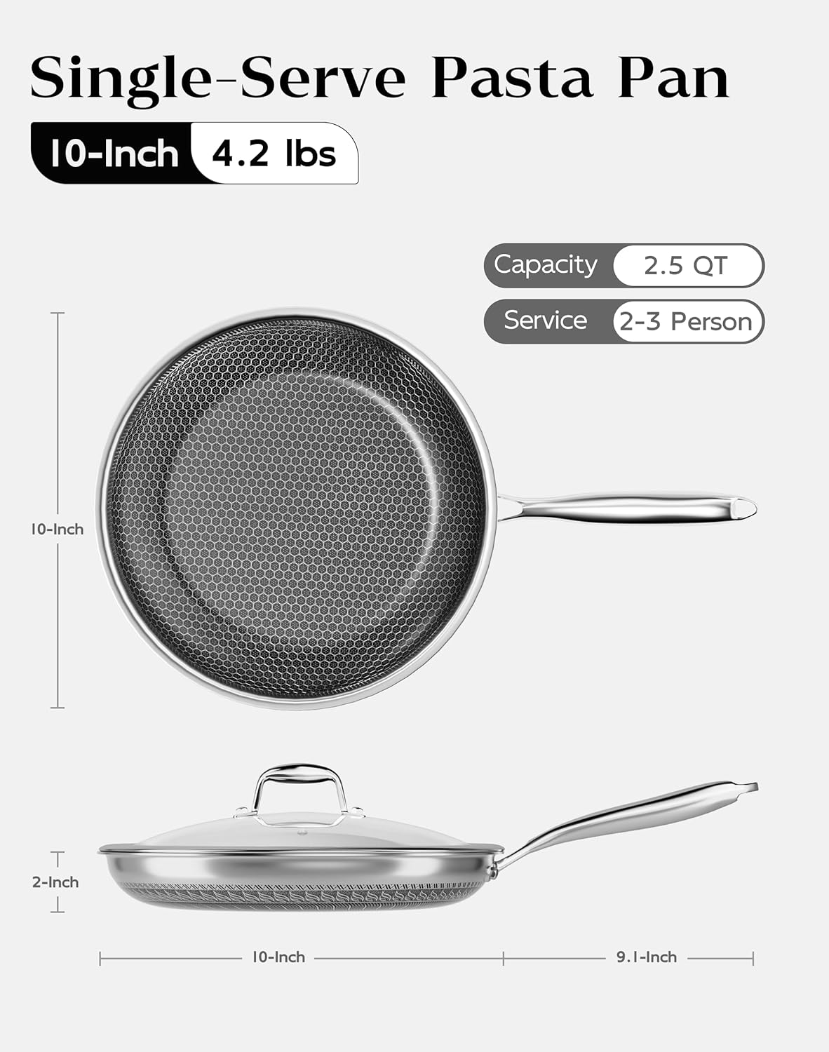 Non-Stick 10-Inch Stainless Steel Pan With Lid encalife