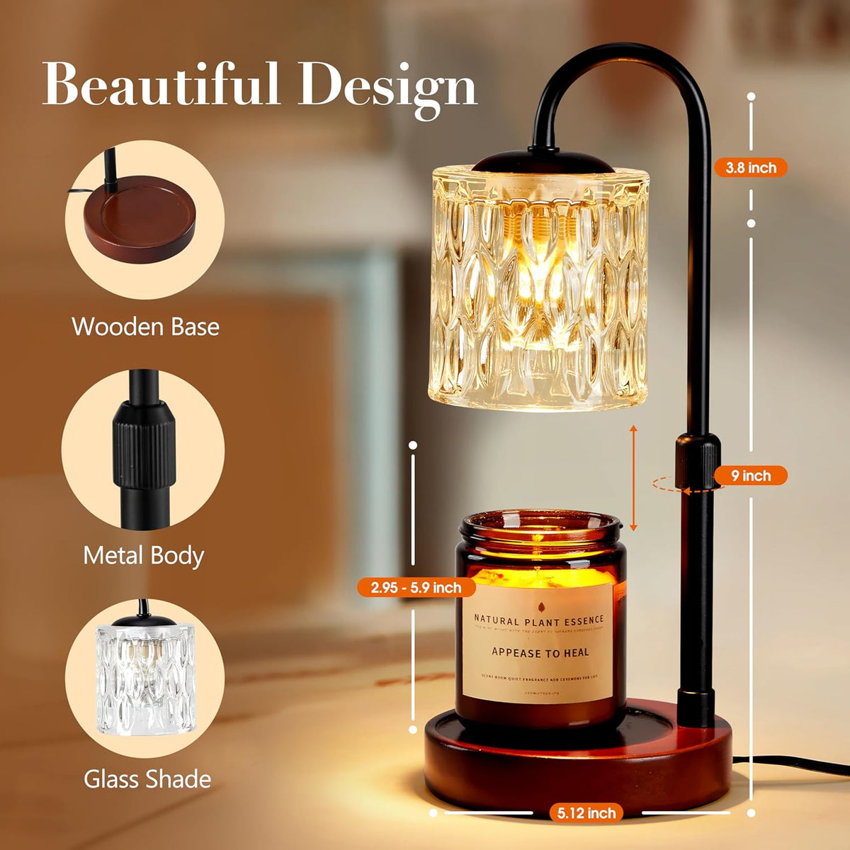 Elegant Dimmable Candle Warmer Lamp With Adjustable Height encalife