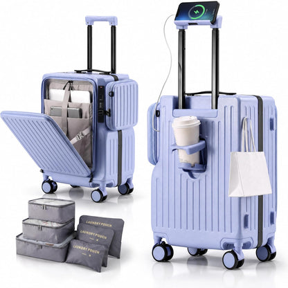 20-Inch Front-Opening Carry On luggage with Detachable Bag encalife