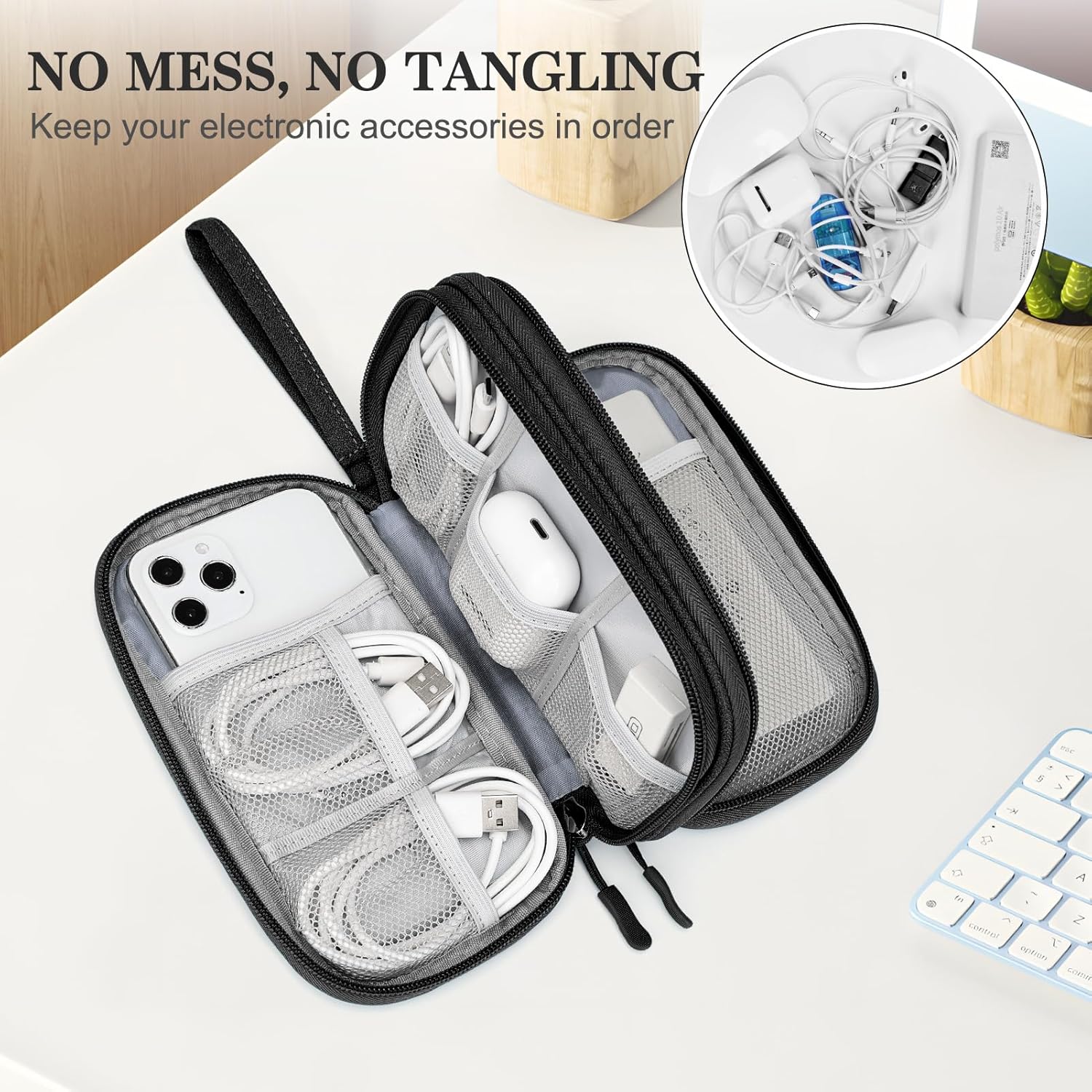 Water-Resistant Travel Tech Organizer for Tangle-Free Essentials encalife