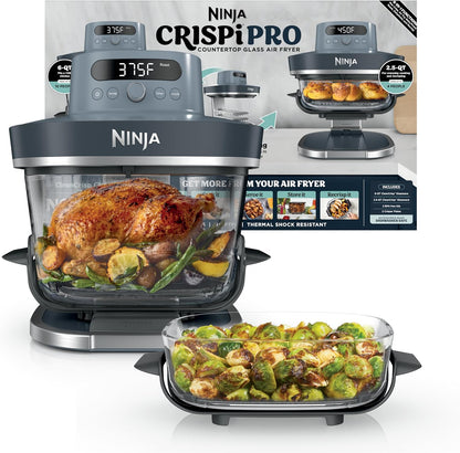 6-quart modular glass air fryer with 2.5-quart borosilicate cooking container