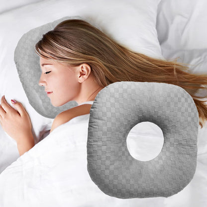 Side sleeper ear relief pillow with hollow center comfort design