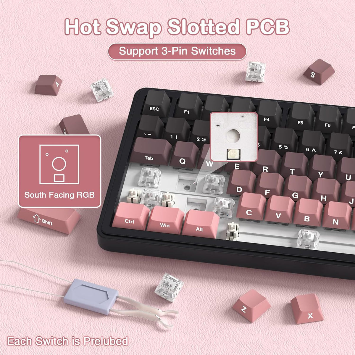 Gaming Mechanical Keyboard Wireless RGB Hot Swappable encalife