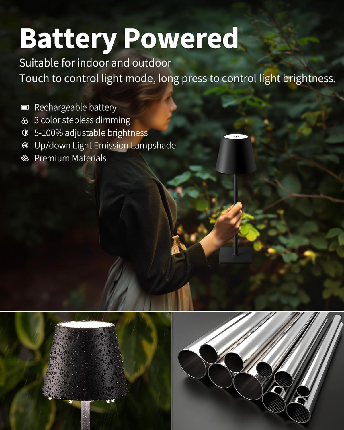 Two Cordless Rechargeable Table Lamps With Touch Dimming encalife