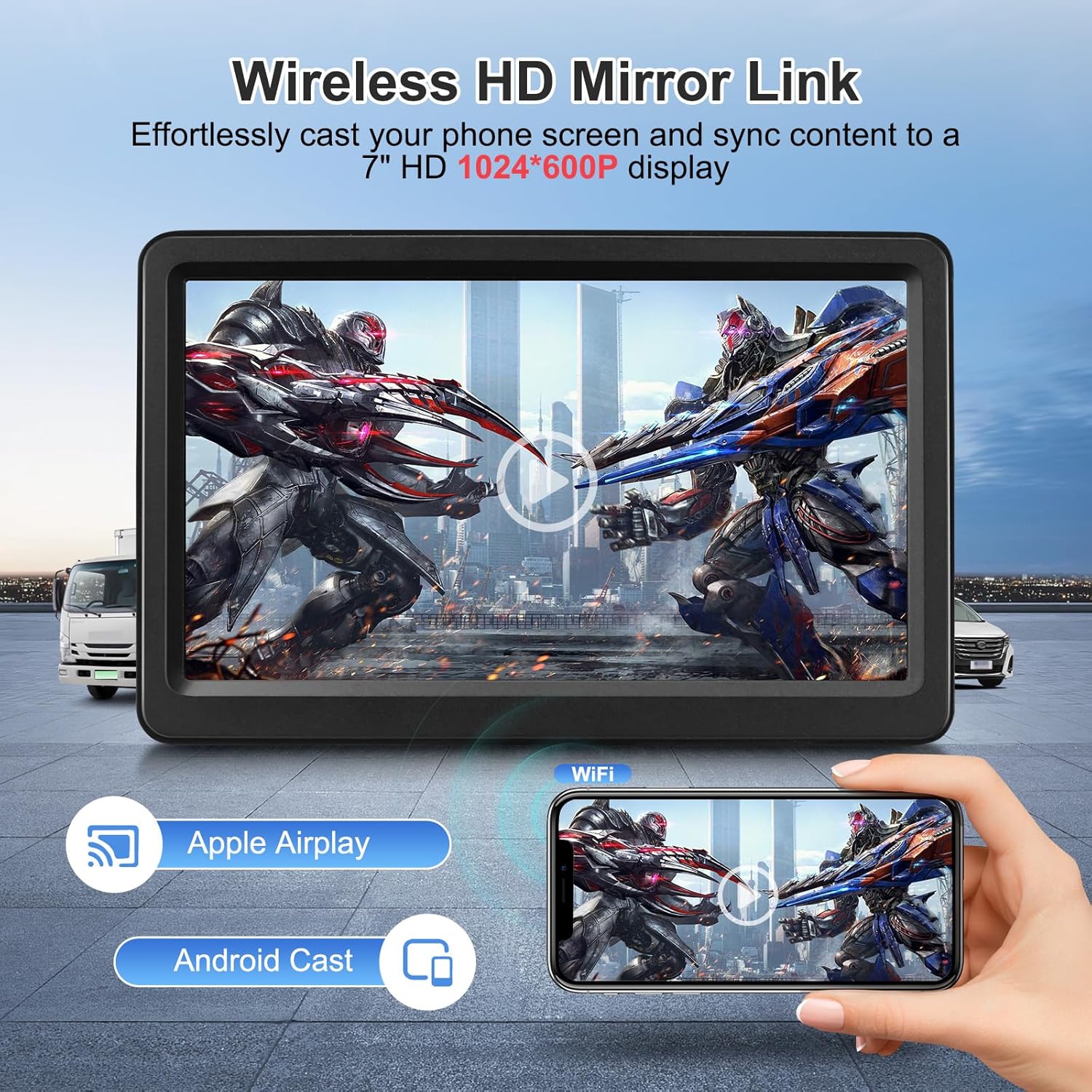 7 Inch Wireless Carplay Screen Portable Touchscreen encalife