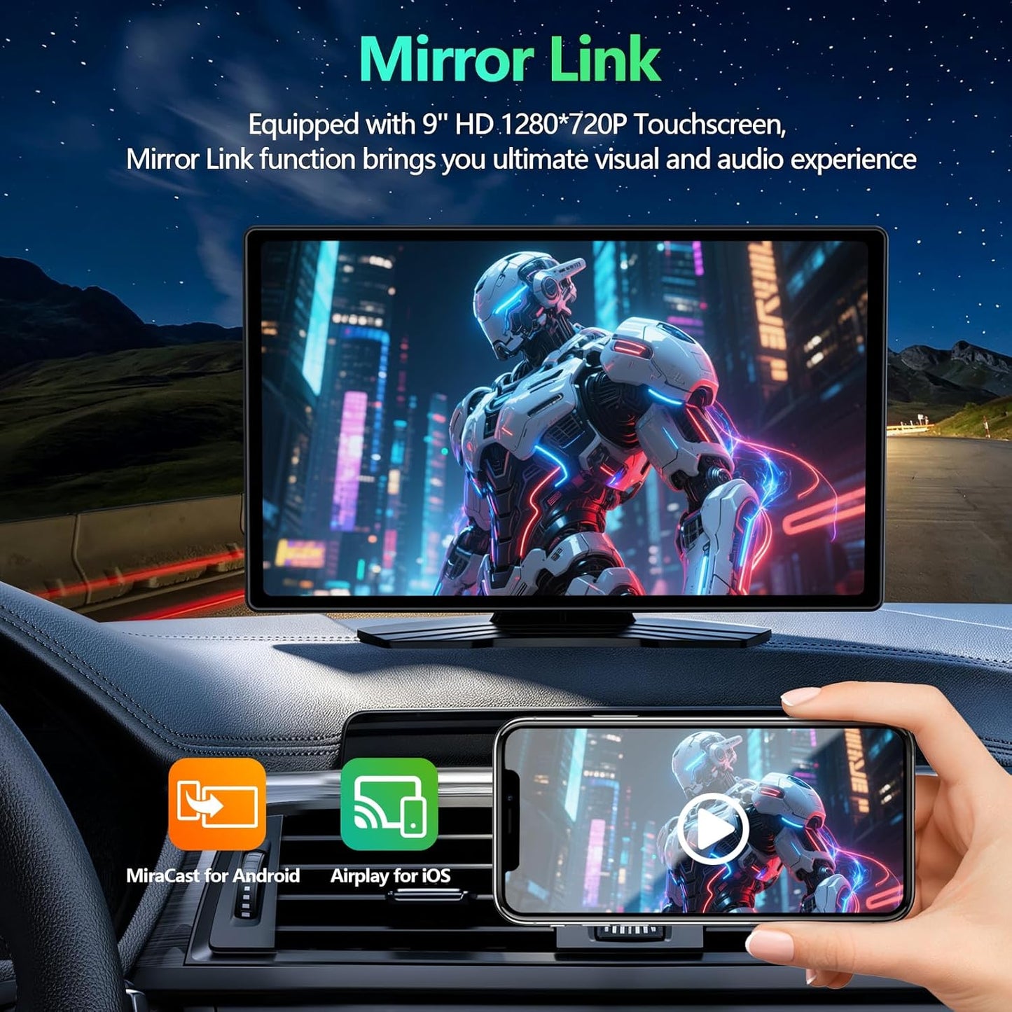 9 Inch Wireless Carplay Screen With Backup Camera encalife