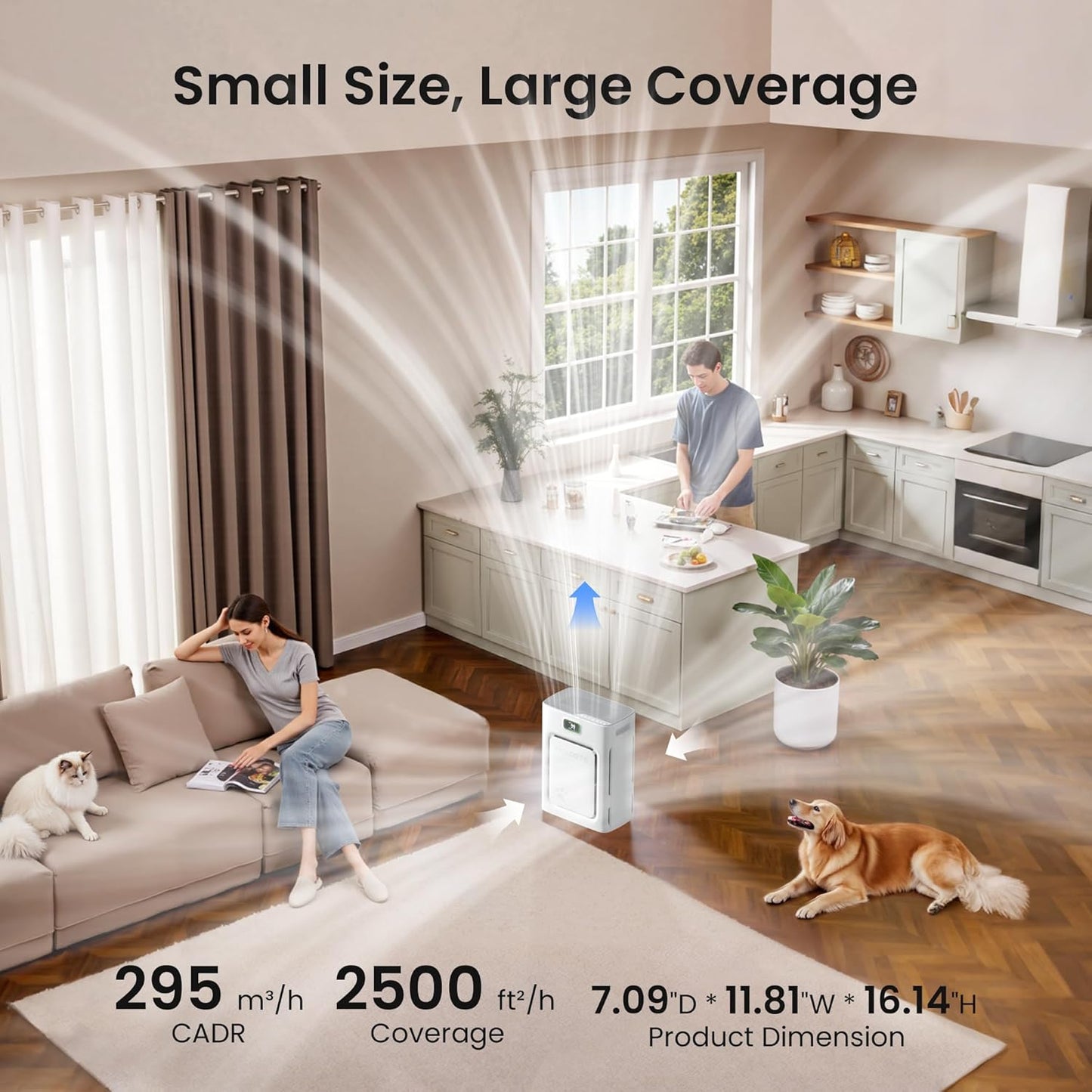 Pet Air Purifier Large Room | HEPA Odor & Dander Cleaner encalife