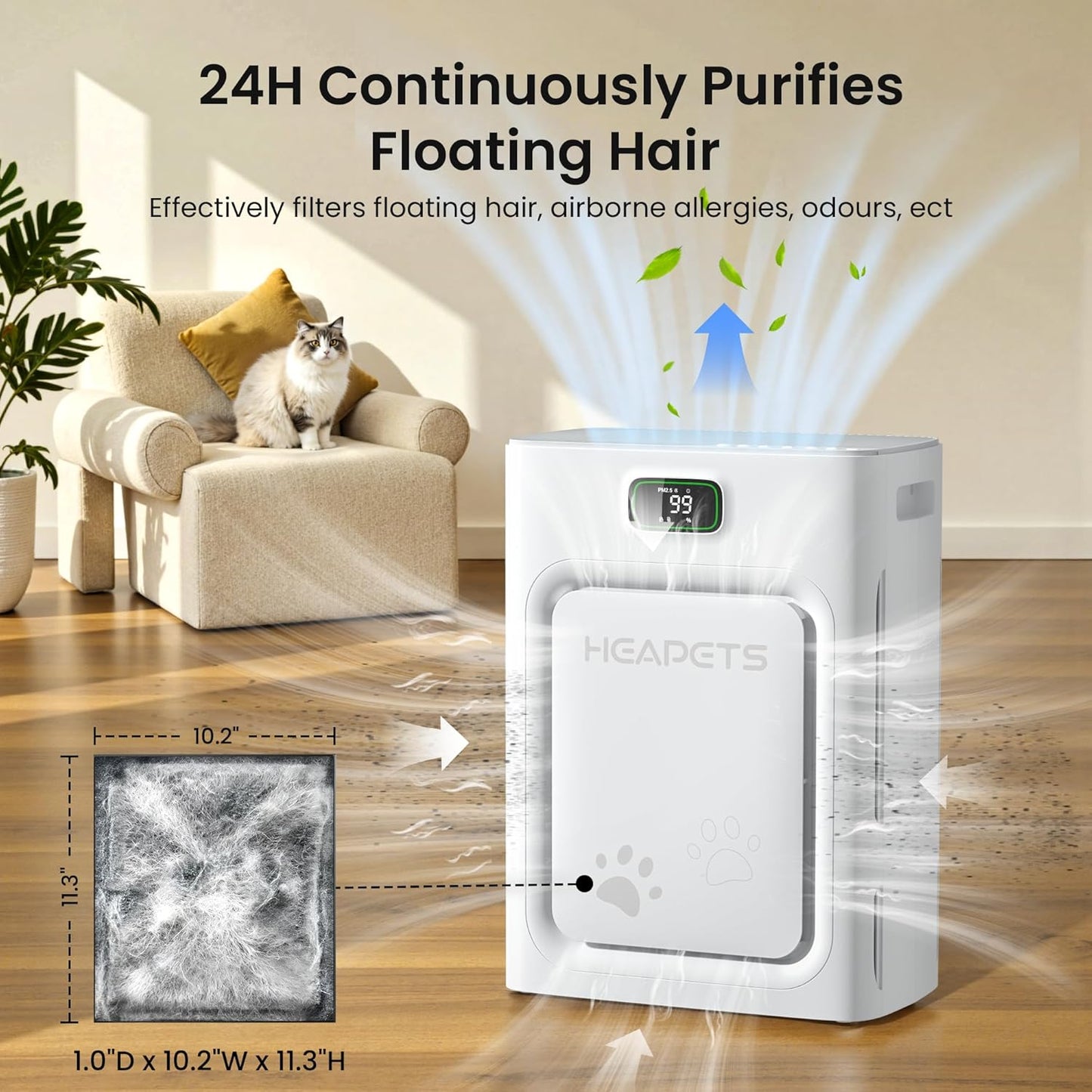 Pet Air Purifier Large Room | HEPA Odor & Dander Cleaner encalife