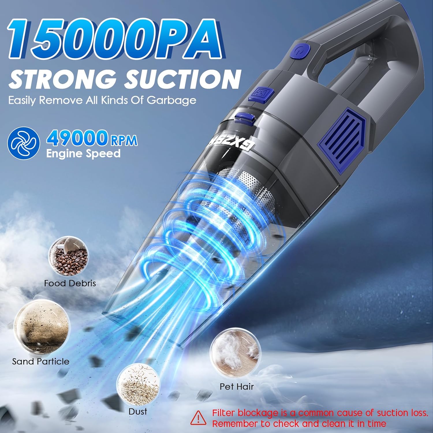 Cordless Handheld Car Vacuum Cleaner 15000Pa Powerful Suction encalife