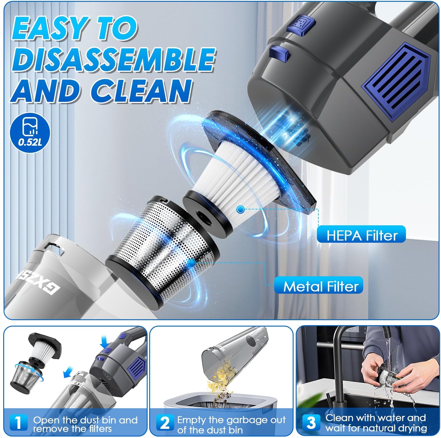 Cordless Handheld Car Vacuum Cleaner 15000Pa Powerful Suction encalife