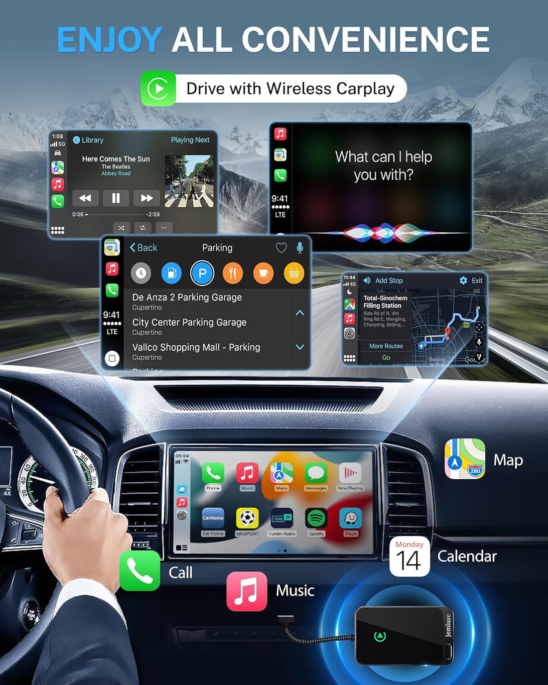 Wireless CarPlay Adapter | No Lag Apple CarPlay Dongle Plug &amp; Play encalife