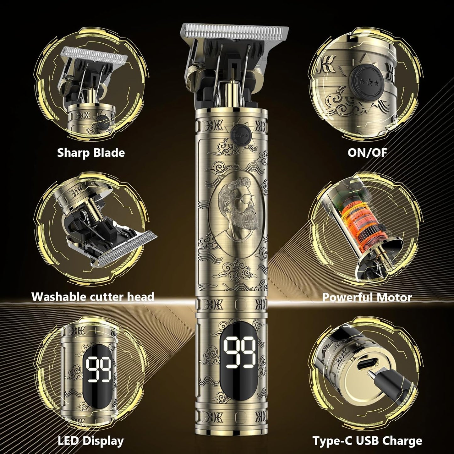 Zero-Gap Beard Trimmer Professional Hair Cutting Kit encalife