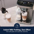Silver automatic espresso machine with hot cold milk frother
