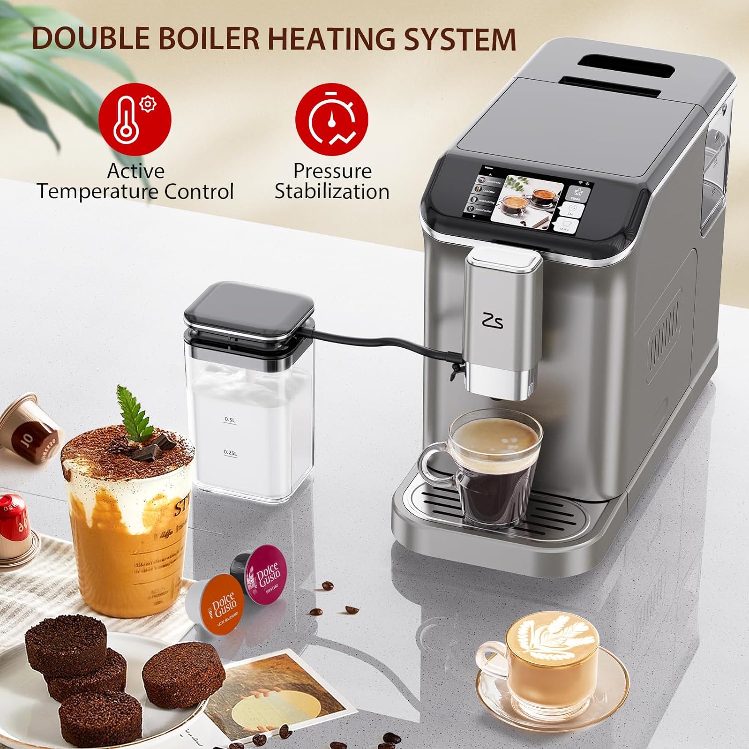 Automatic Espresso Maker with Grinder & Milk Frother encalife