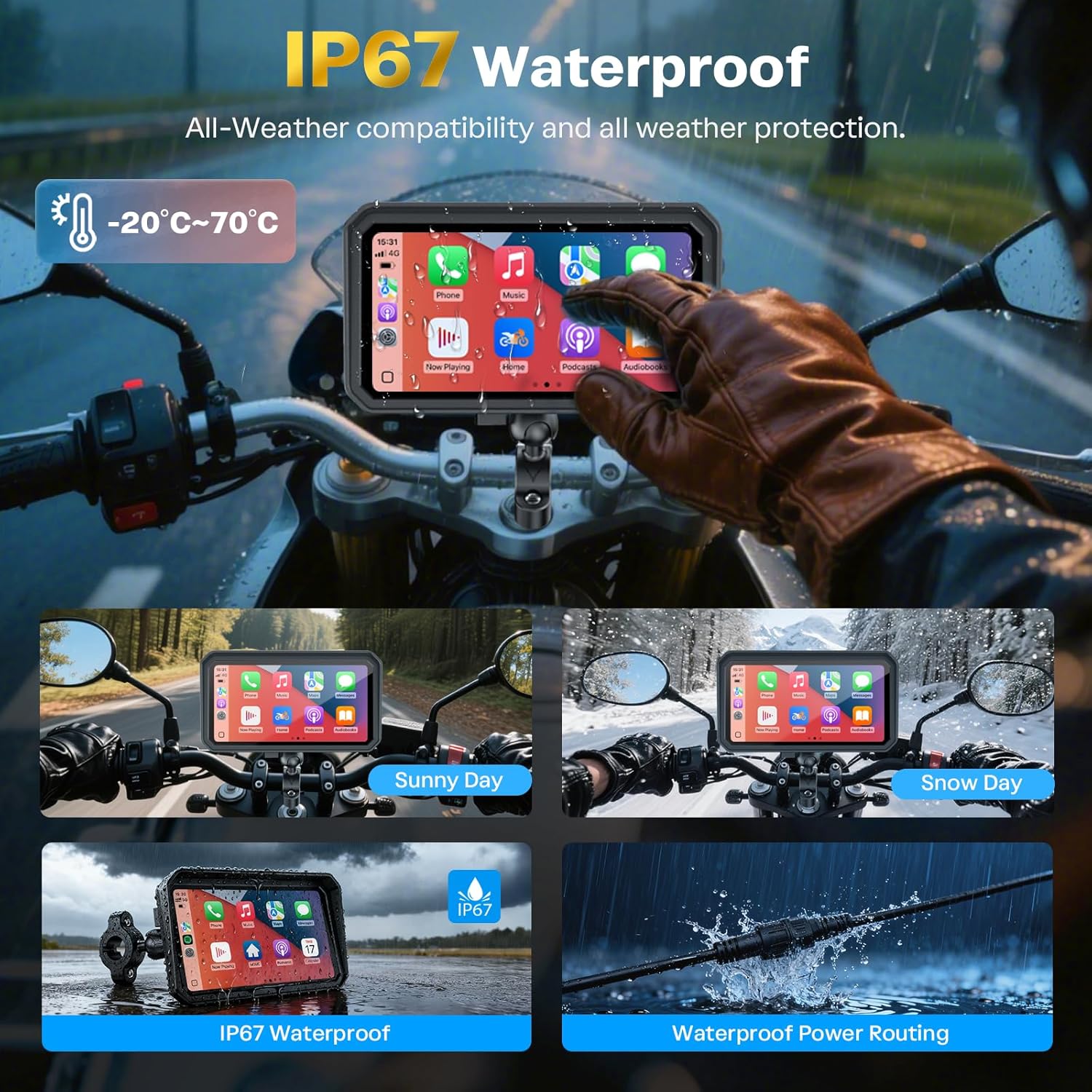 6.25 Inch Motorcycle Carplay Screen Wireless GPS encalife