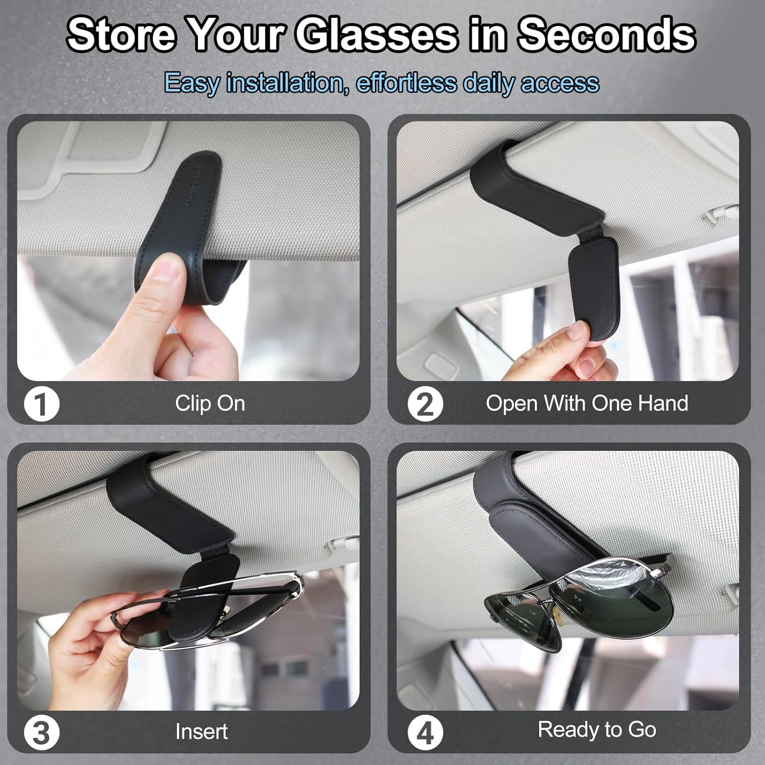 Magnetic Leather Sunglass Holder for Car Visor encalife