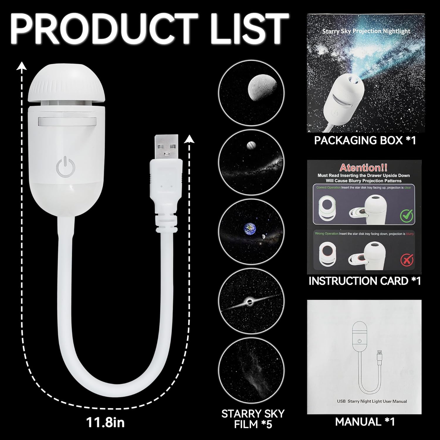 Galaxy Projector Night Light with 5 Films encalife
