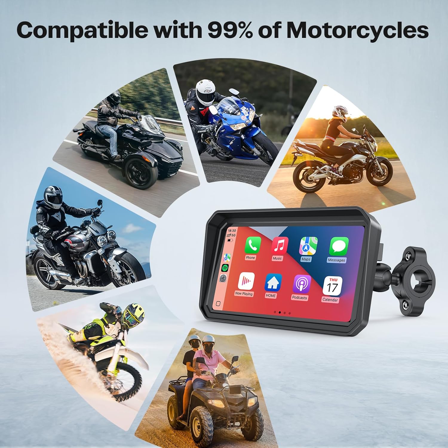 6.25 Inch Motorcycle Carplay Screen Wireless GPS encalife
