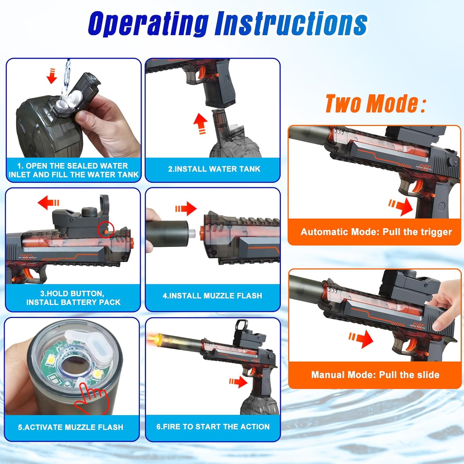 Electric Water Gun | Flash Recoil High Capacity 425CC Blaster Toy encalife