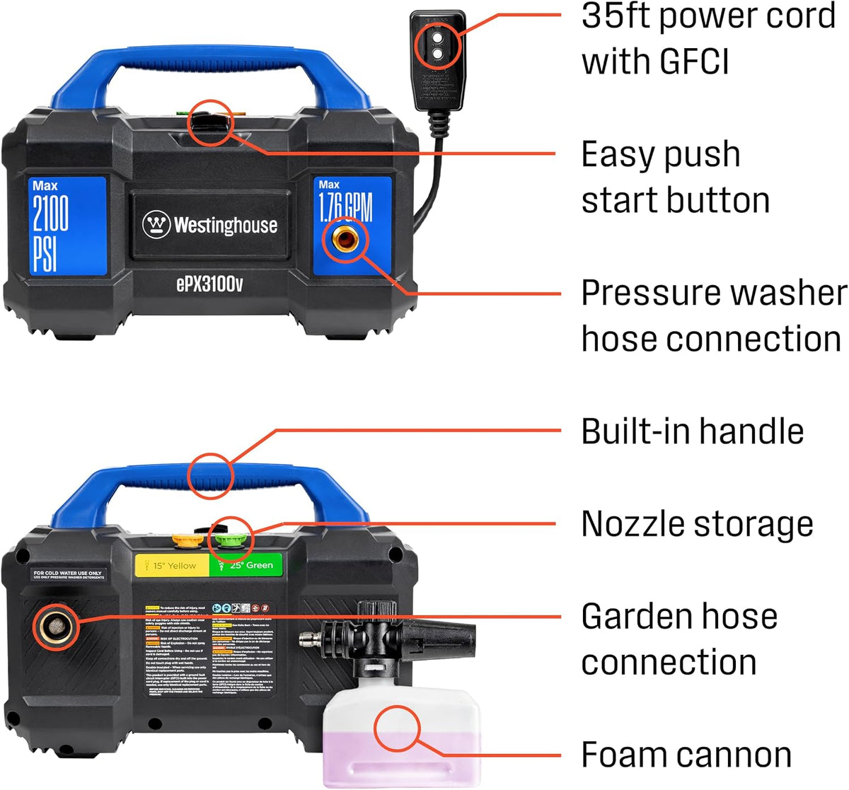 Compact Electric Pressure Washer with Foam Cannon encalife