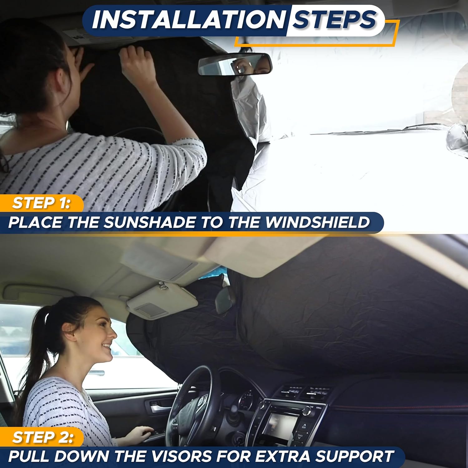 Windshield Sun Shade Protector Universal Medium Black encalife