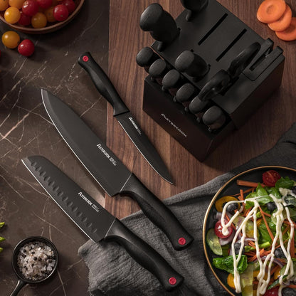 15-Piece Kitchen Knife Set with Block – German Steel, Built-in Sharpener encalife