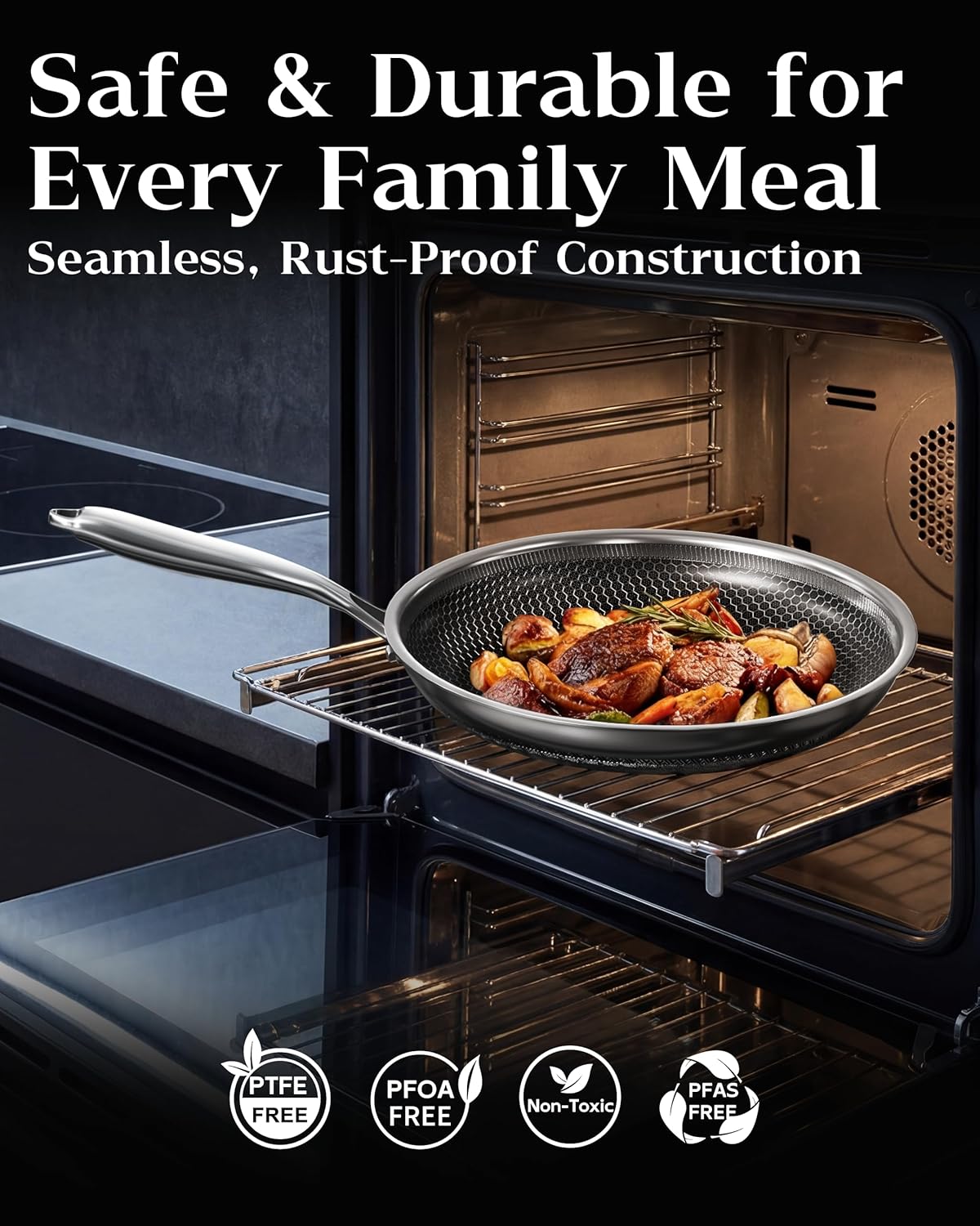 Non-Stick 10-Inch Stainless Steel Pan With Lid encalife