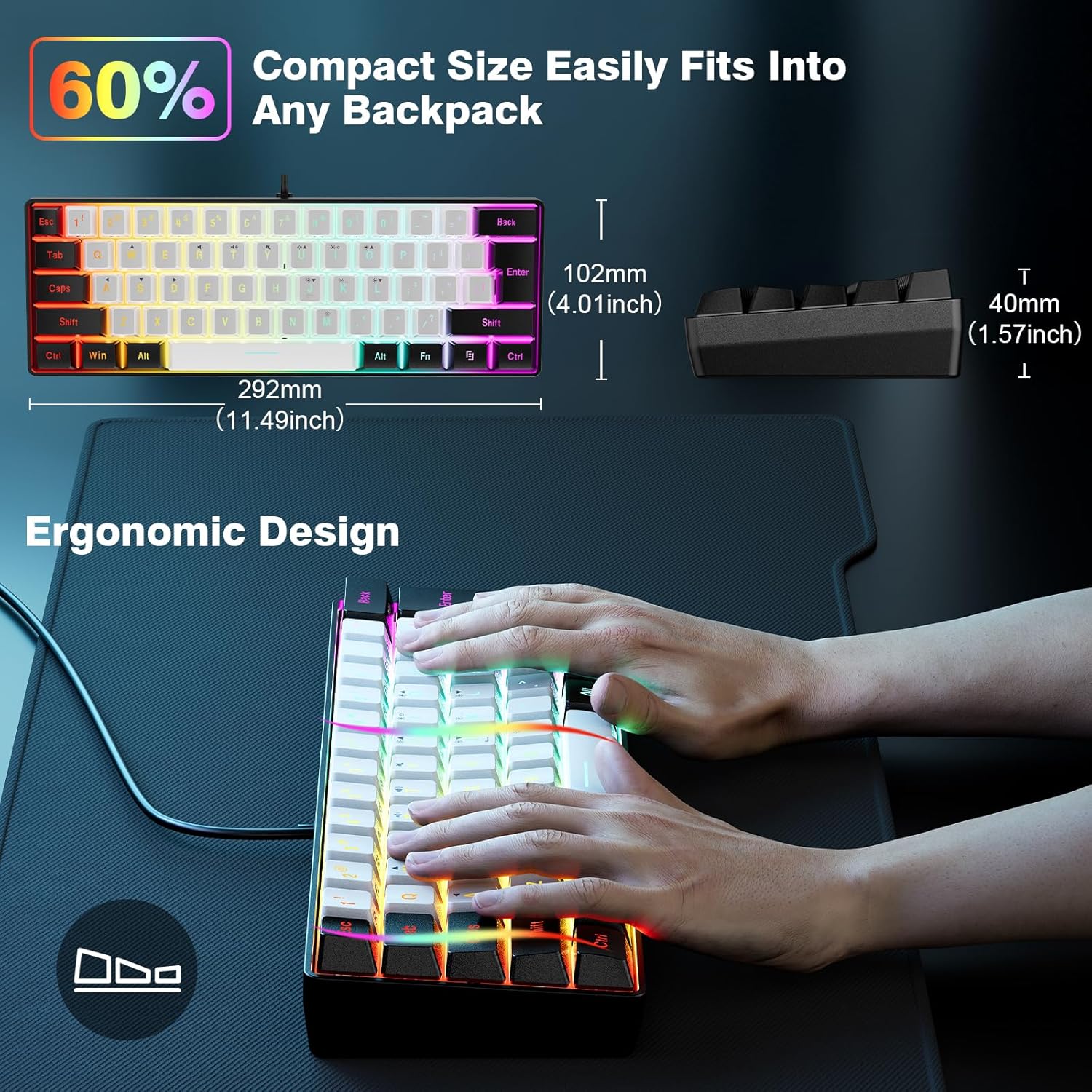 Gaming Keyboard 60% RGB Compact Wired for PC & Mac encalife