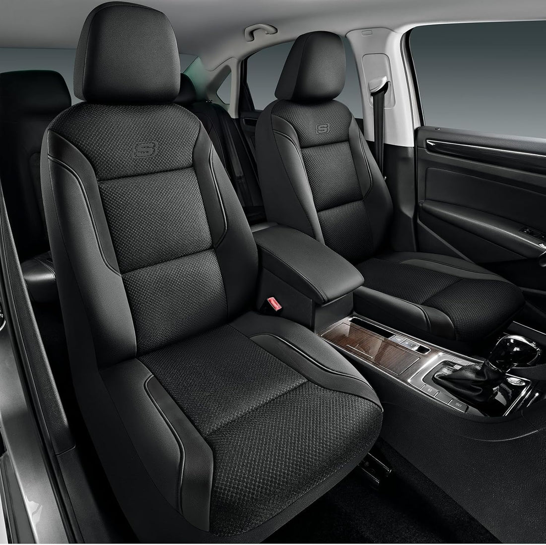 Modern car interior with premium memory foam front seat covers