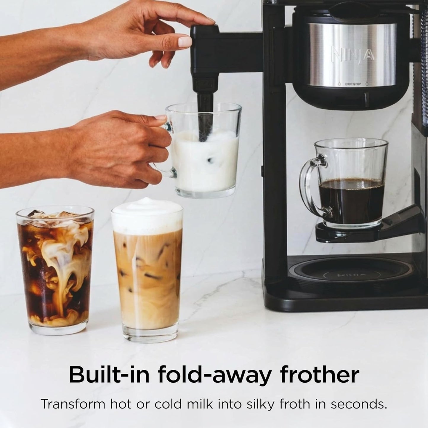 Hot Iced Coffee Maker with Frother encalife