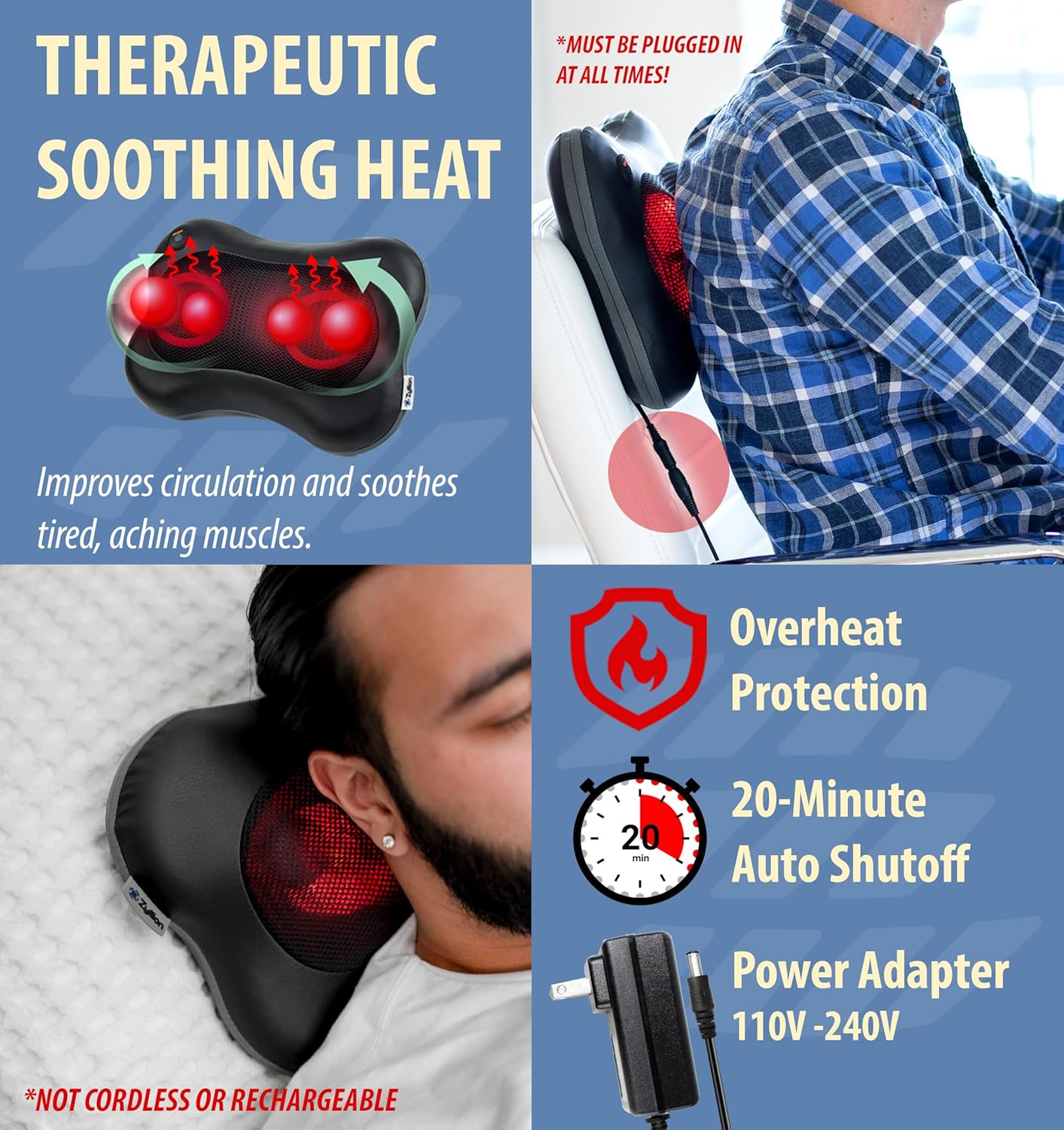 Neck & Back Massager I 3D Shiatsu with Heat encalife