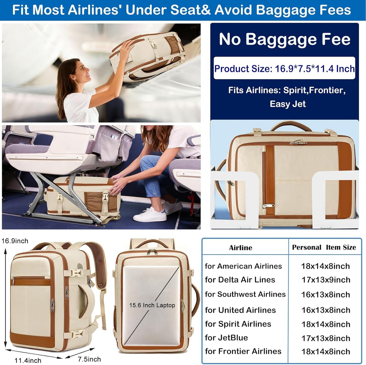 Women's Airline Approved Travel Backpack encalife
