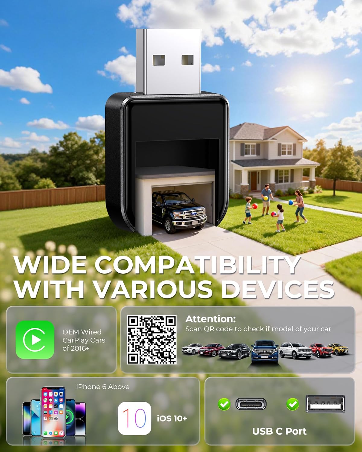 Wireless CarPlay Adapter Tiny Bluetooth Receiver encalife