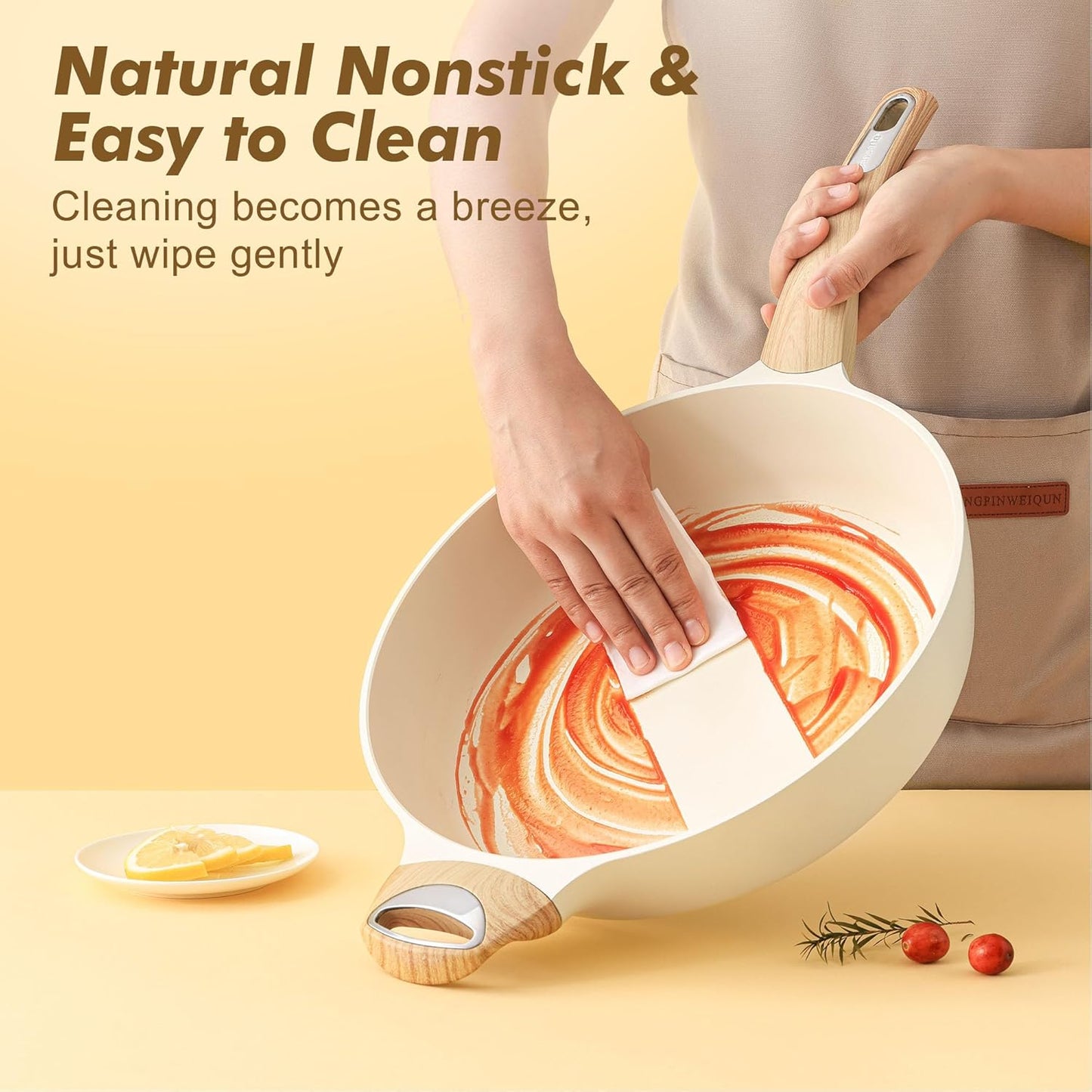 Nonstick Frying Pan with Lid I 12 Inch Ceramic encalife