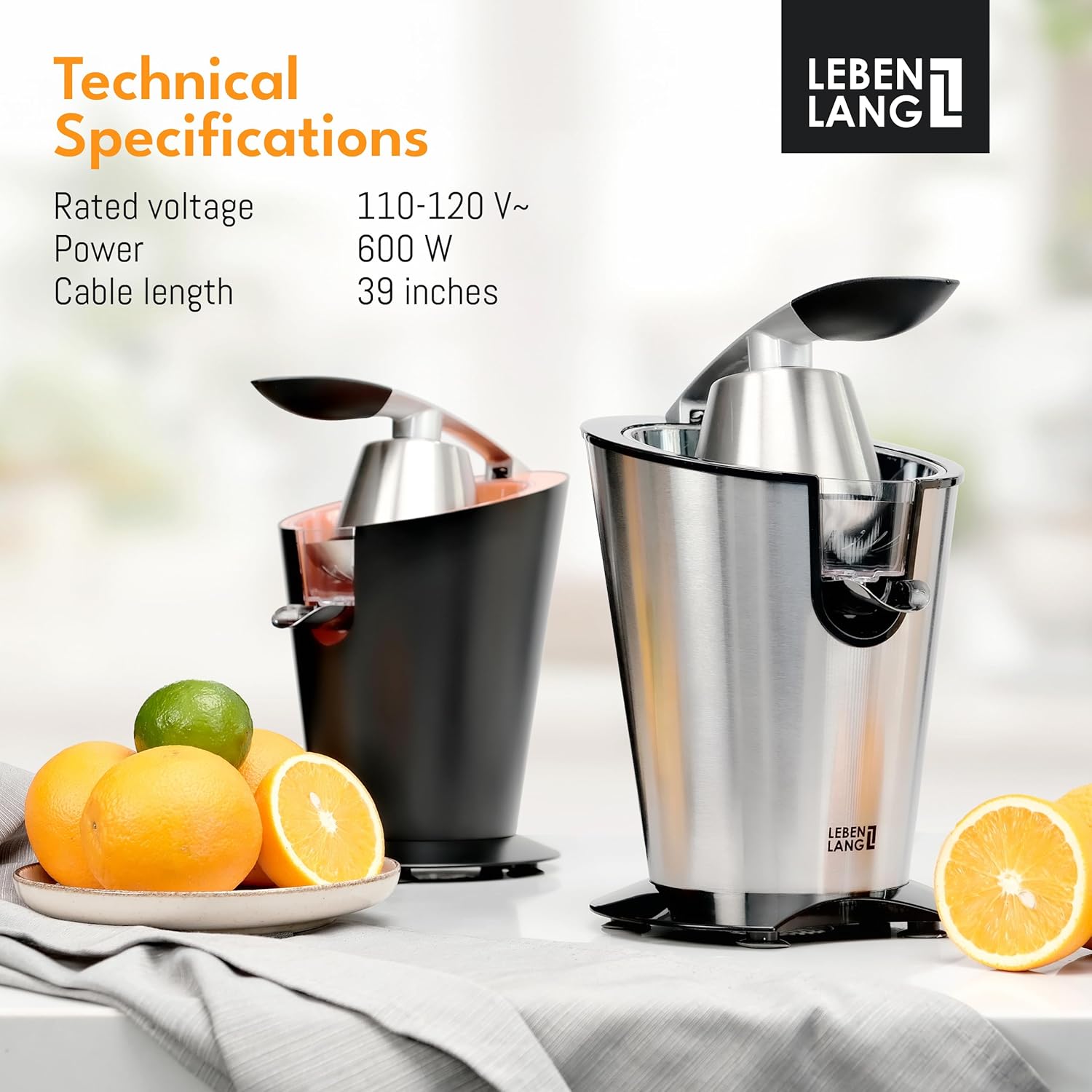 Electric Juicer Stainless Steel 600W | Citrus Press Orange & Lemon Juicer encalife