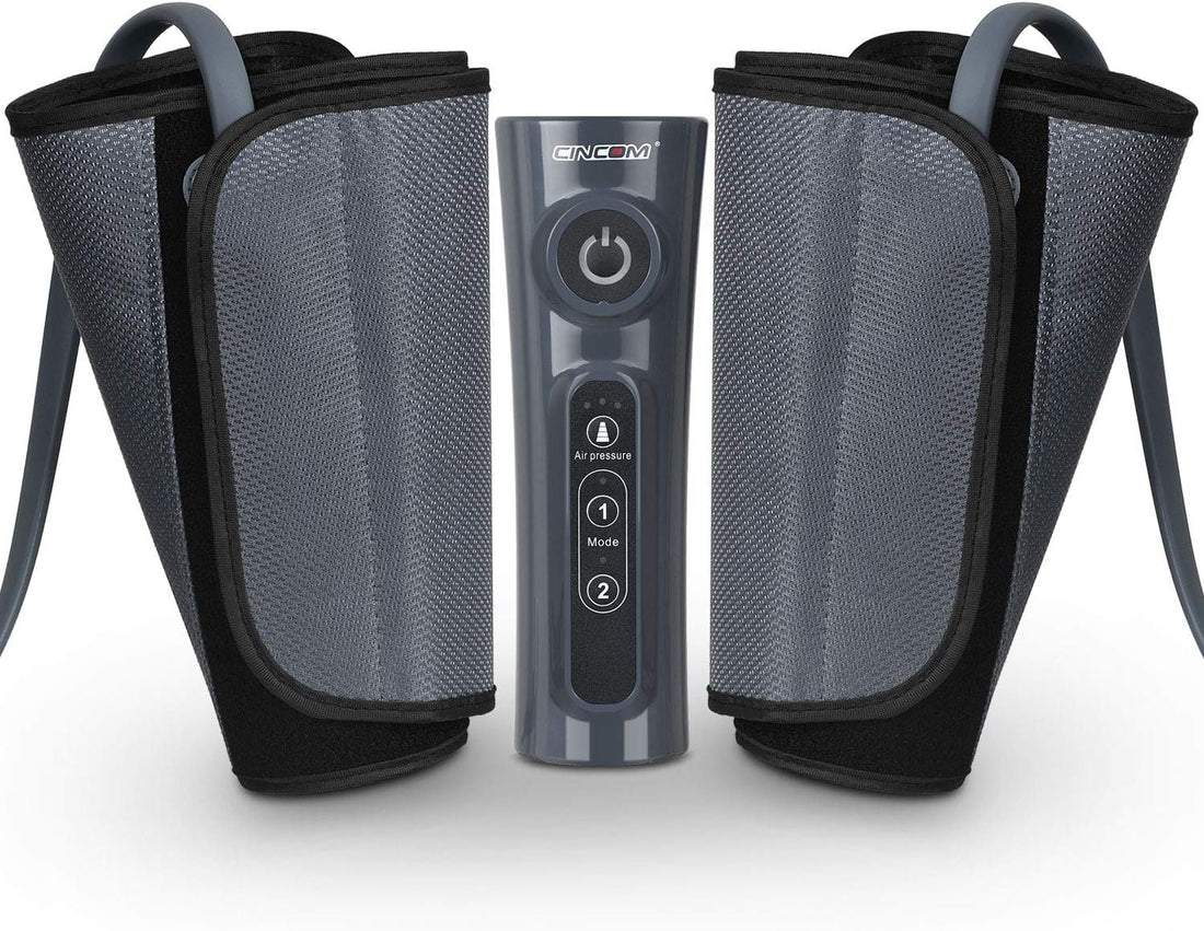 Air compression leg massager with adjustable calf wraps and handheld controller for everyday relaxation and home wellness