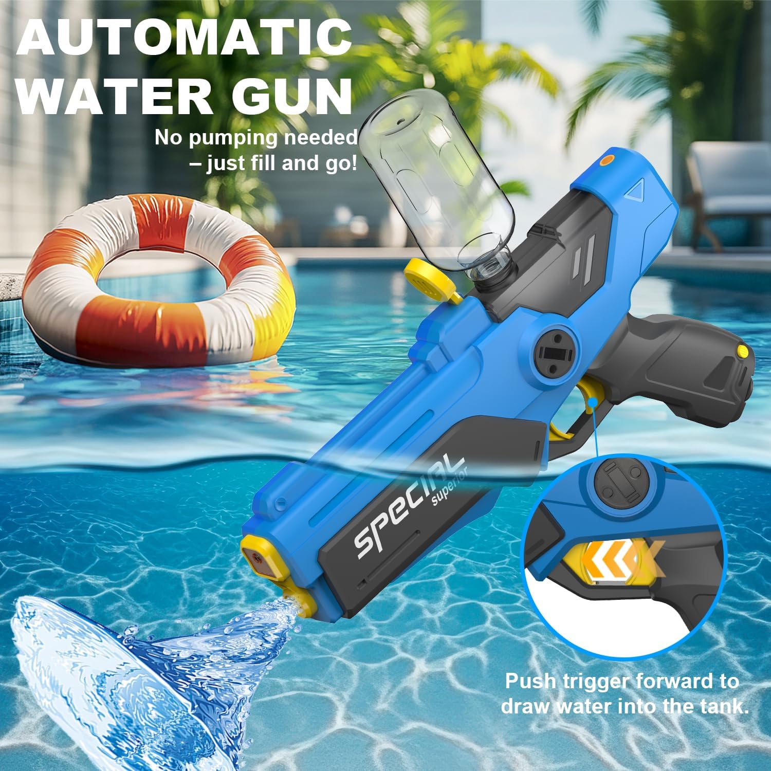 Electric Water Gun | LED Auto-Refill Long Range Blaster Toy encalife