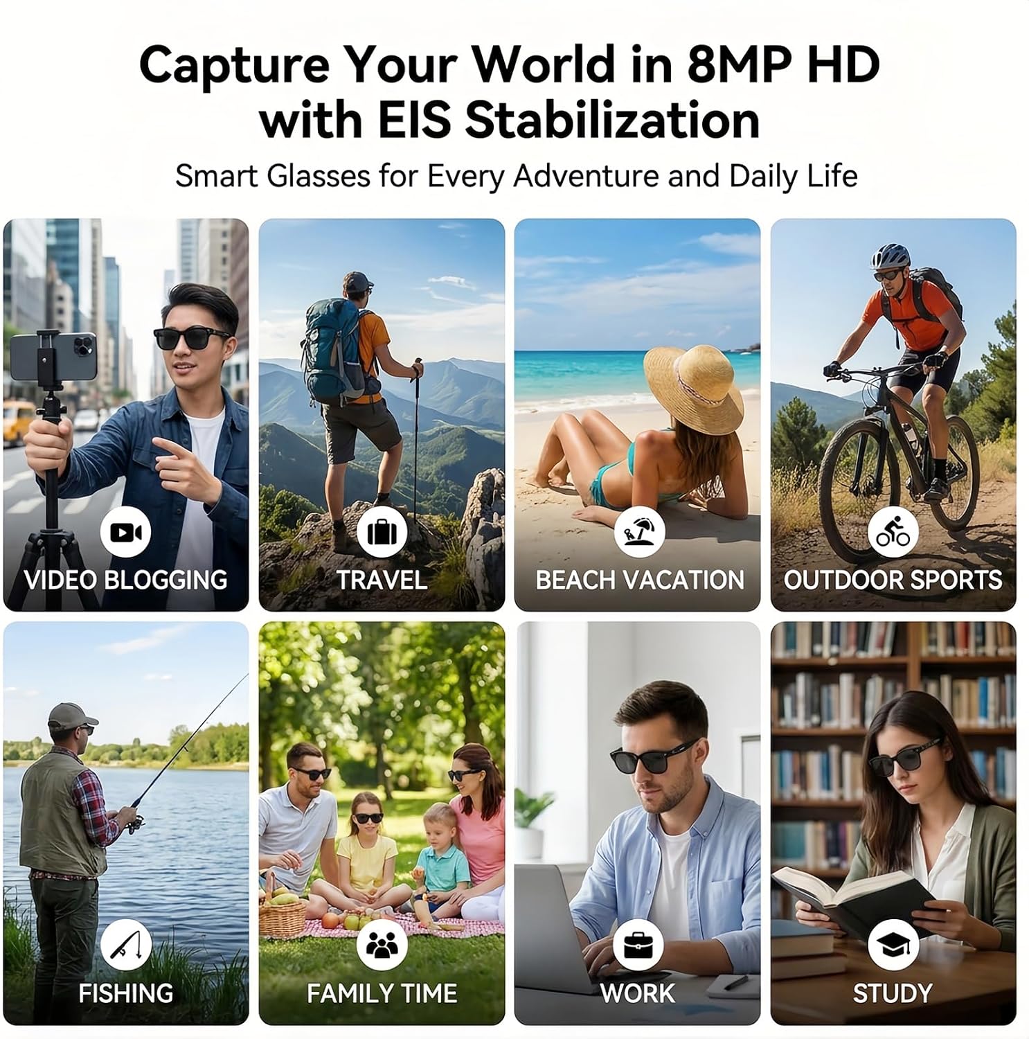AI Smart Glasses With Camera Bluetooth Audio encalife