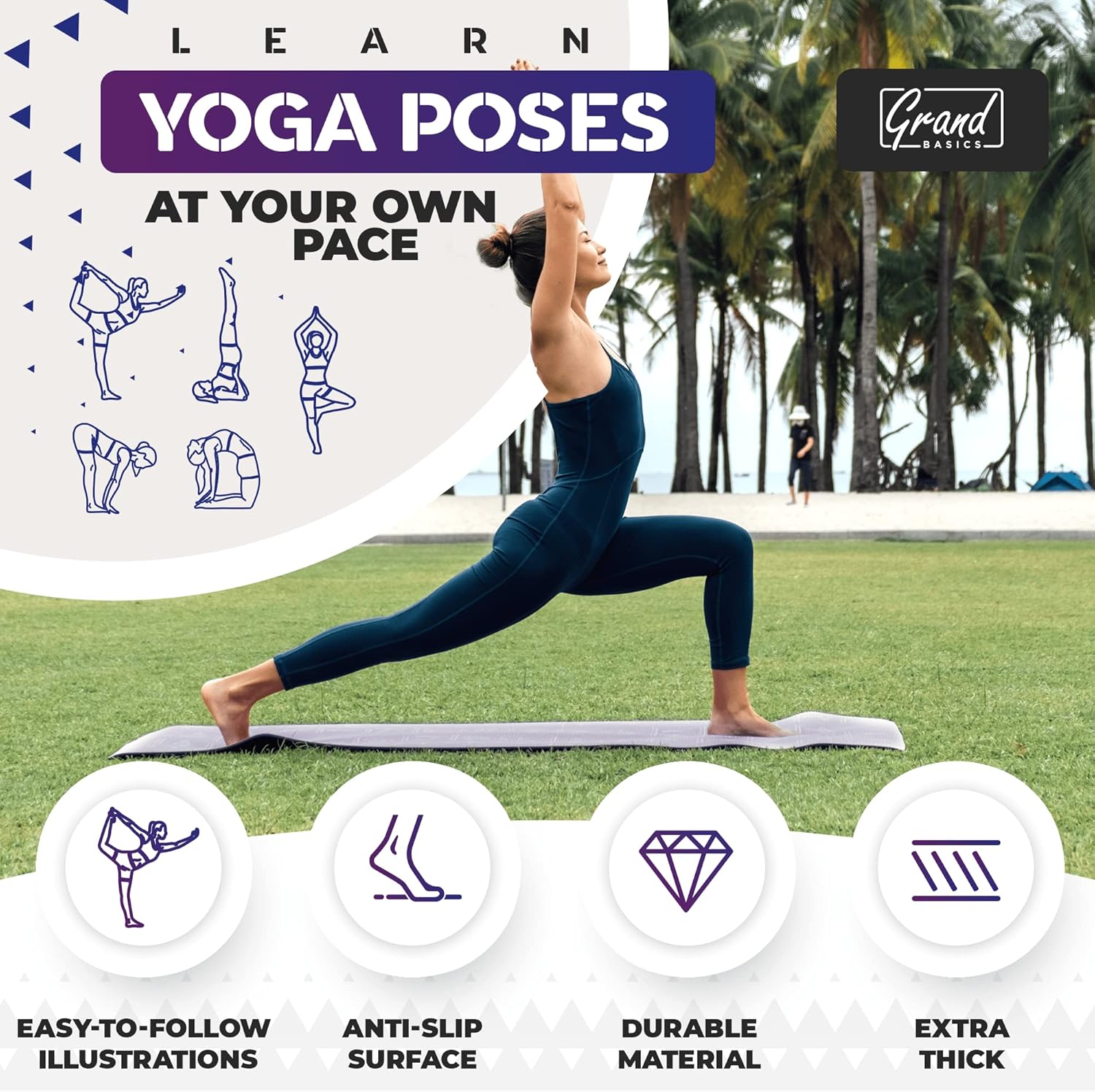 Illustrated Yoga Mat With 75 Guided Poses encalife