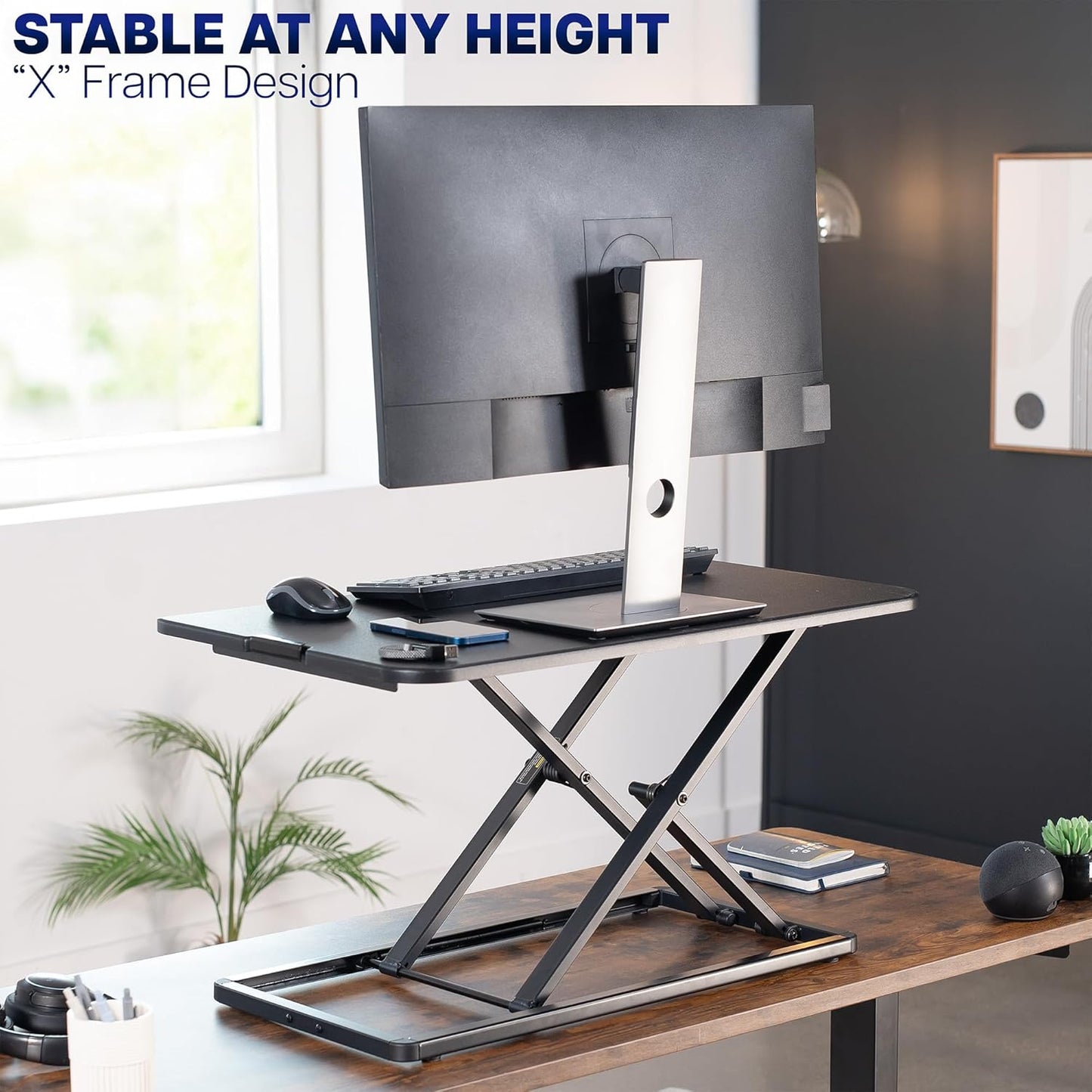 Black Standing Desk Converter Tabletop Workstation Riser encalife
