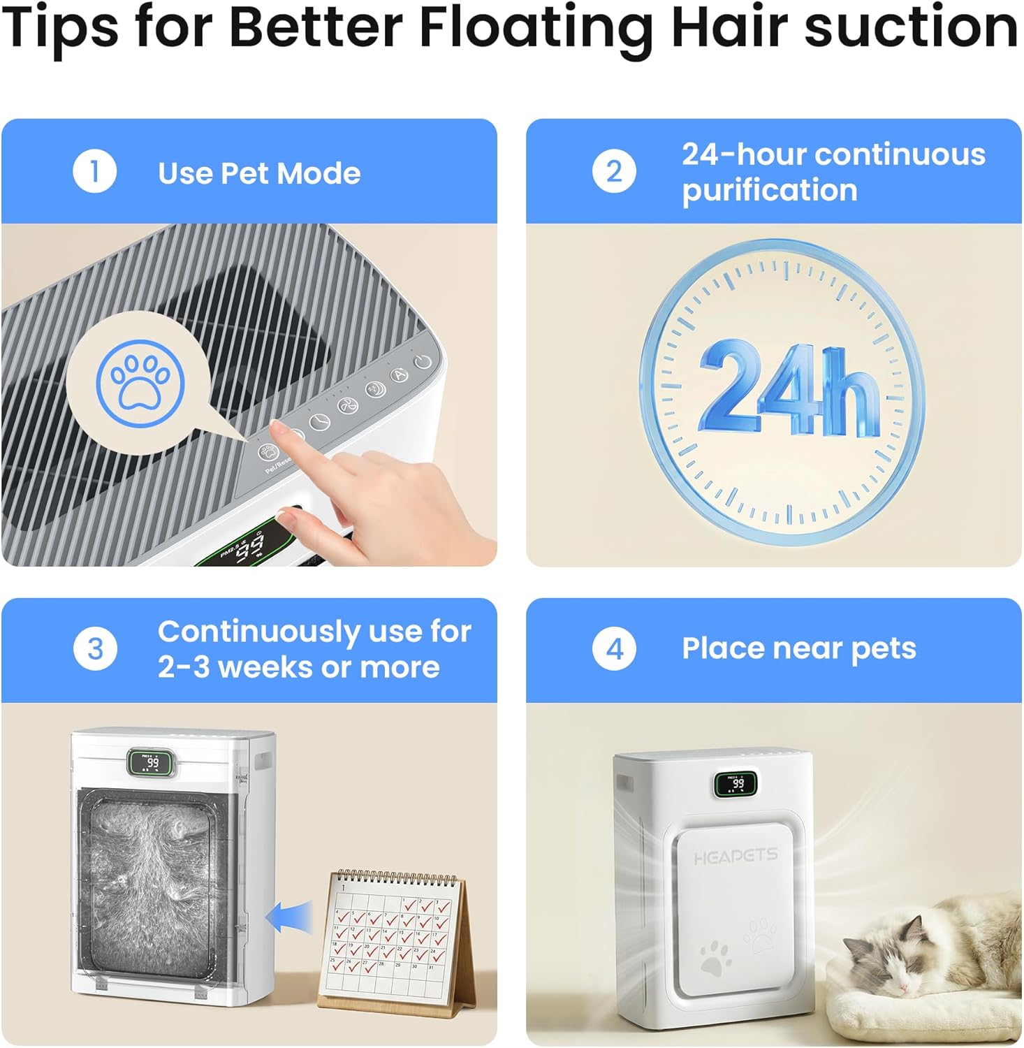 Pet Air Purifier Large Room | HEPA Odor & Dander Cleaner encalife