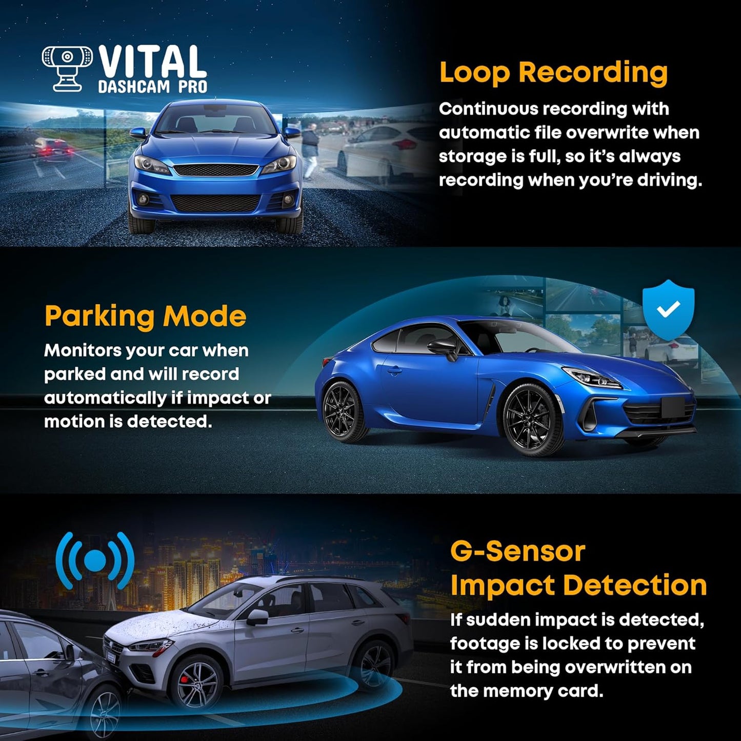 FHD Dash Cam I Front and Rear for Cars Night Vision encalife