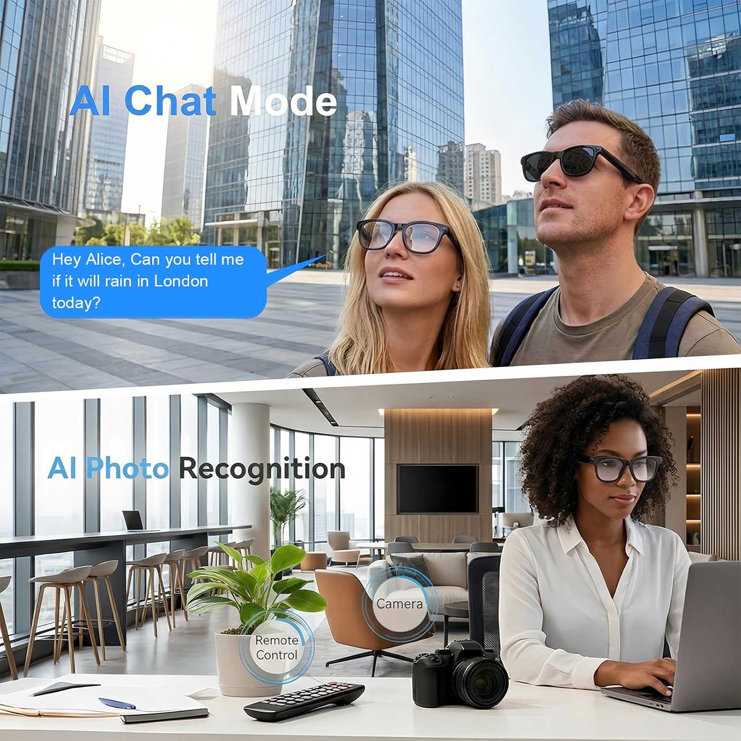 AI Smart Glasses With Camera Bluetooth Audio encalife