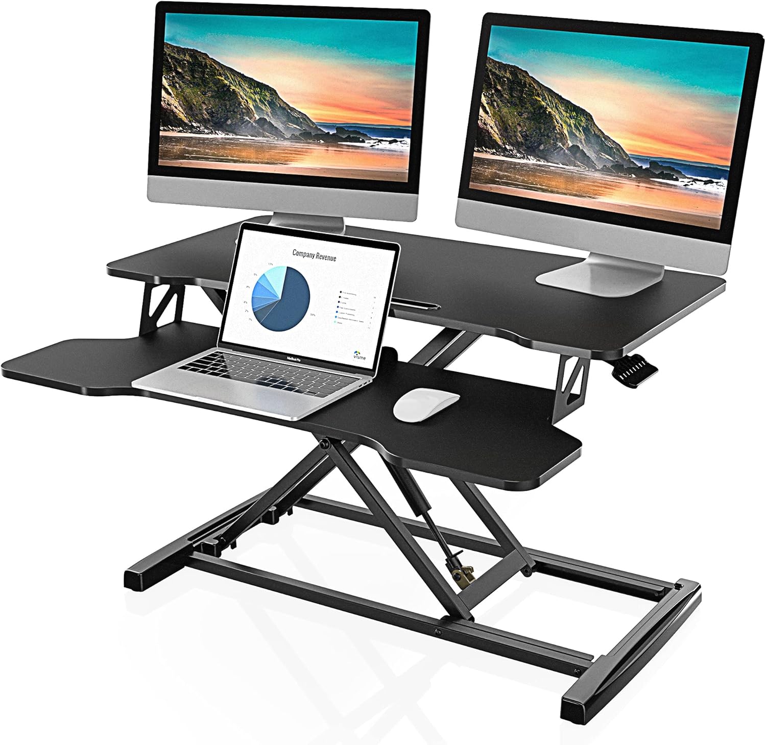 Sit to stand desk converter with spacious work surface